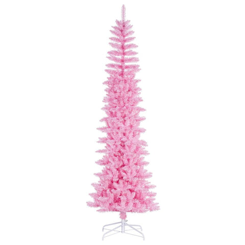 Vickerman 9.5' x 42" Pink Pencil Artificial Unlit Christmas Tree. It Measures 114 inches Tall, and 28 inches Wide, which is considered a Pencil Profile.
