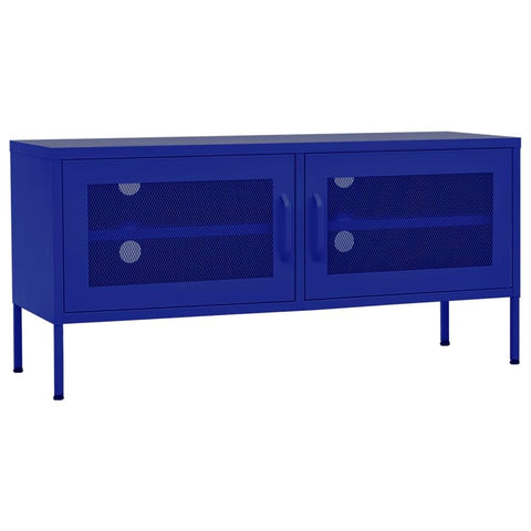vidaXL - Industrial Style TV Stand in Navy Blue, Steel Construction, Ample Storage with Shelf and Mesh Doors, Cable Management Feature