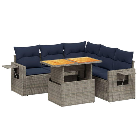 vidaXL Patio Sofa Set with Cushions 6 Piece, Outdoor Sectional Sofa Couch, Patio Conversation Set for Garden Backyard, Gray Poly Rattan