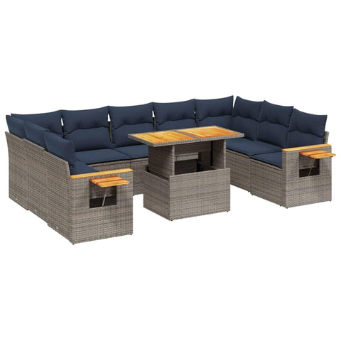 vidaXL Patio Sofa Set with Cushions 10 Piece, Outdoor Conversation Set, Sectional Sofa for Balcony Garden, Modern Style, Gray Poly Rattan