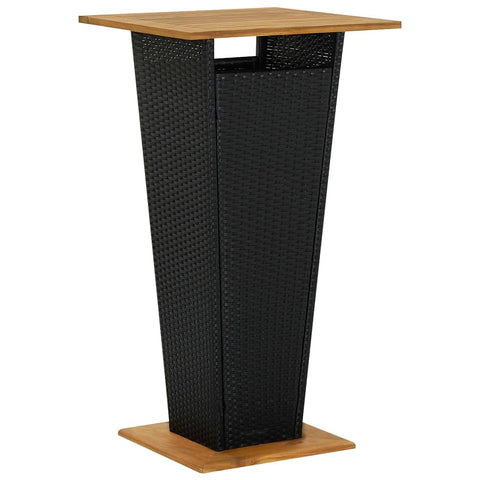 vidaXL Modern Outdoor Patio Bar Table, Weather- PE Rattan and Durable Solid Acacia Wood, Square Design, Black 23.6"x23.6"x43.3"