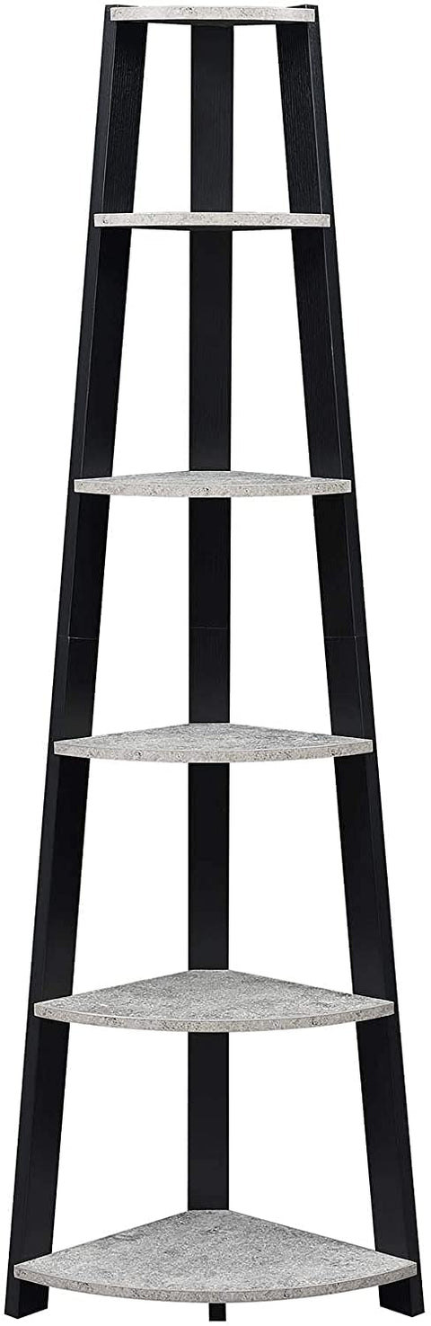 Oakestry Newport 5-Tier Corner Bookcase, Faux Cement/Black
