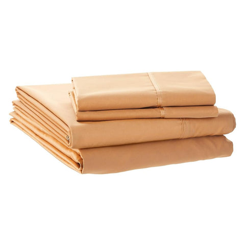 Oakestry 4-Pc 100% Pima Cotton Soft Breathable Hotel Luxury Hypoallergenic Bed Sheets All Season Deep Pockets Easy Fit with Zipper Closure, Queen, Gold