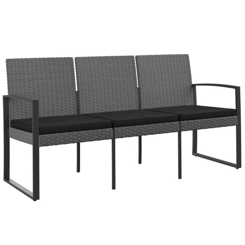 vidaXL Outdoor Bench with Cushions, 3-Seater Patio Bench, Durable Polypropylene Rattan - Dark Gray, Powder-Coated Steel Frame - Garden/Terrace Furniture