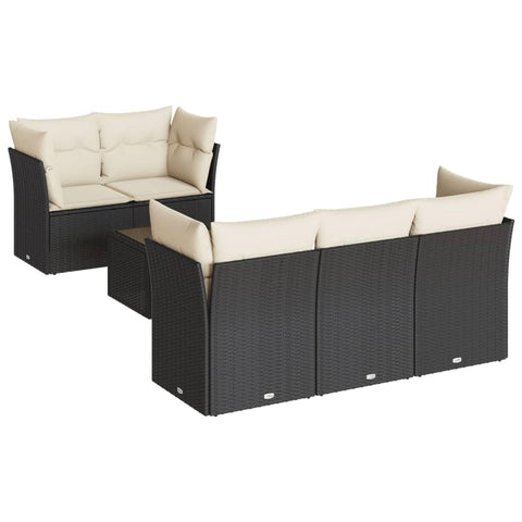 vidaXL Patio Sofa Set with Cushions 6 Piece, Sectional Sofa with Glass Table, Outdoor Conversation Set, Modern Style, Black Poly Rattan