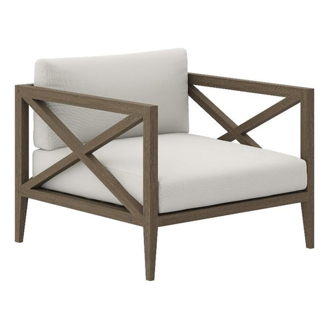 Modway Northlake Teak Outdoor Lounge Chair in Weathered Gray White – Extra Wide Patio Armchair with Weather-Resistant Cushions