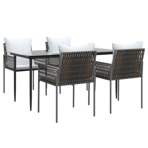 vidaXL Patio Dining Set 5 Piece, Outdoor Dining Set with Cushions, Dining Table and Chair for Backyard Garden, Modern Style, Poly Rattan and Steel