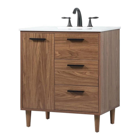 Elegant Decor Baldwin 30" Aluminum MDF Single Bathroom Vanity in Walnut Brown