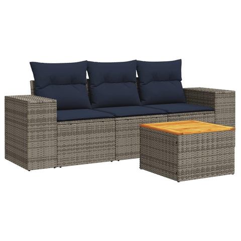 vidaXL Patio Sofa Set with Cushions 4 Piece, Outdoor Conversation Set, Sectional Sofa for Balcony Garden, Modern Style, Gray Poly Rattan