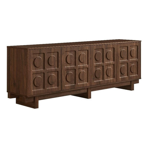 Modway Knox 71 Inch Mid-Century Modern Retro TV Stand in Walnut - Low Profile Entertainment Media Console Cabinet with Circular Motif for TVs up to 75 Inches