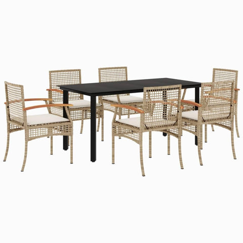 vidaXL Patio Dining Set with Cushions - 5 Piece Beige Poly Rattan, Tempered Glass Table for Garden, Backyard, Patio - Removable & Washable Covers