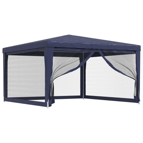vidaXL Party Tent with 4 Mesh Sidewalls and Water-Resistant HDPE Roof - Blue - 13.1'x13.1' - Heavy-Duty Iron Frame - UV Resistant