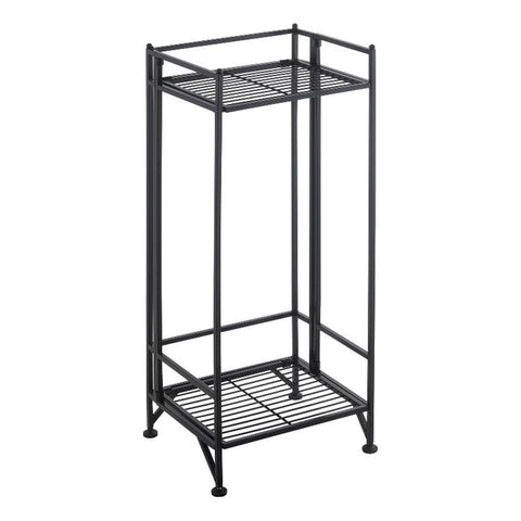 Convenience Concepts Xtra Storage Plant Stand - 2-Tier Tall Folding Metal Shelving Organizer Stand, Modern Stands for Storage and Display in Living Room, Bathroom, Office, Kitchen, Garage, Black