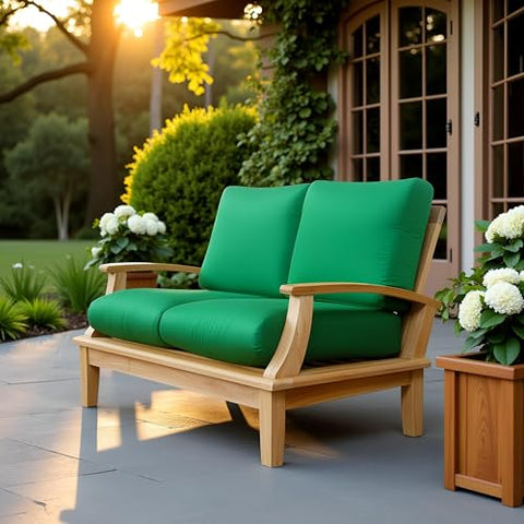 Oakestry Outdoor Loveseat Deep Seating Teak Bench Patio Garden Furniture Solid Wood Rustic 2 Seater Sofa Comfortable Durable Weather Resistant Lounge Chair Porch Deck Lawn Balcony Seating
