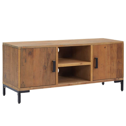 vidaXL Retro TV Stand Cabinet in Solid Pinewood Brown with Spacious Storage and Display Function - 43.3x13.8x18.9 inches