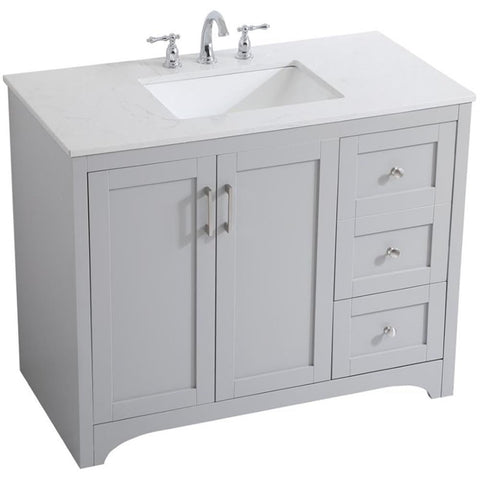 Elegant Decor Moore 42" Single Quartz Top Bathroom Vanity in Gray