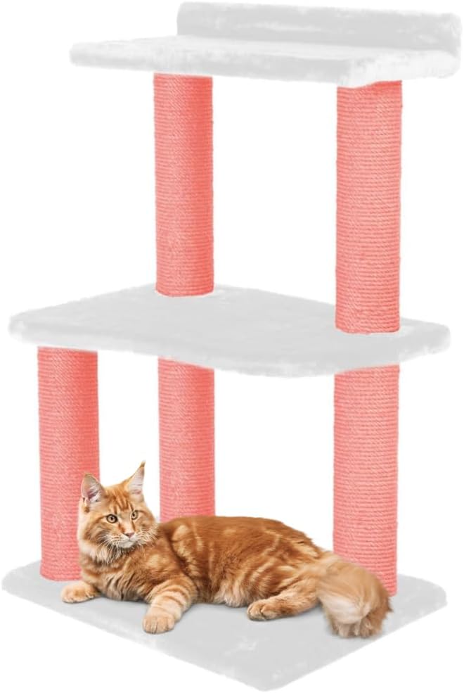 34 Inch Classic Comfort for Indoor Modern Premium Cats and Kittens Scratching Tower Larger Base for Better Stability, (White/Pink)