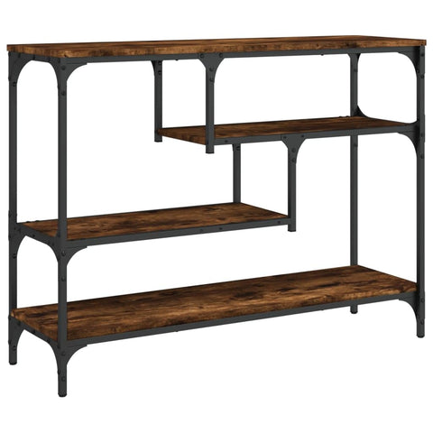 vidaXL Smoked Oak Console Table with Shelves - Engineered Wood Hallway Furniture for Storage, Adjustable Feet, Metal Frame, Entryway/Living Room