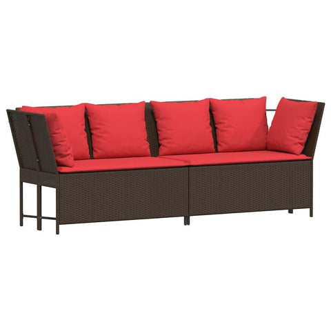 vidaXL Brown Poly Rattan Patio Sofa - Modular Outdoor Garden Seating with Red Cushions - UV, Sturdy Steel Frame