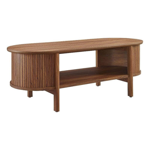 Modway Cadence Oval Coffee Table in [Color] - Mid Century Modern Center Table with Open Storage for Living Room Organization - Wood Grain Fluted Accent Table