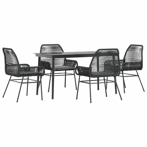 vidaXL 5-piece Patio Dining Set with Cushions - Black Poly Rattan & Tempered Glass - Outdoor Garden Furniture for Patio/Yard