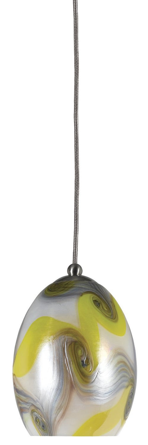 Cal Lighting UP-981/6-BS Pendant with Yellow and Cream Iridescent Art Glass Shades, Brushed Steel Finish