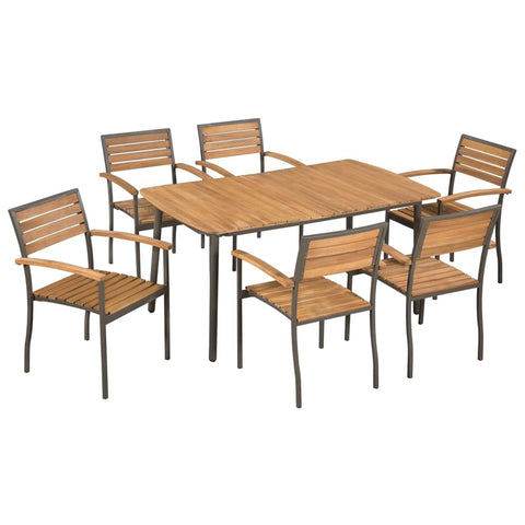 vidaXL 5-Piece Patio Dining Set with Solid Acacia Wood and Steel - ic Garden Terrace Outdoor Furniture with Stackable Chairs and Square Table