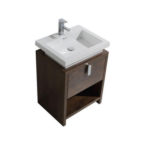 KubeBath Levi 24" Rose Wood Modern Bathroom Vanity w/Cubby Hole