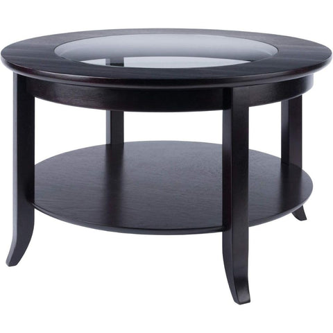Oakestry Genoa Rectangular Coffee Table Espresso Solid Wood Frame with Tempered Glass Inset Top Elegant Living Room Centerpiece Functional Accent Furniture with Lower Shelf Rich Espresso Finish