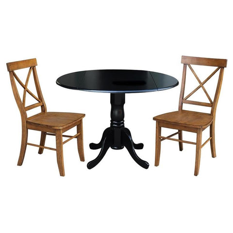 IC INTERNATIONAL CONCEPTS 42 in. Dual Drop Leaf Table with 2 Cross Back Dining Chairs - 3 Piece Dining Set