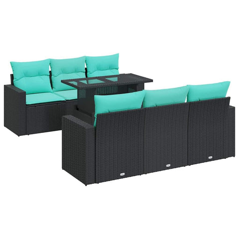 vidaXL 7 Piece Patio Sofa Set with Cushions Black Poly Rattan Acacia, Garden Sofa Set, Garden Lounge Set, Poly Rattan Sofa Set, Outdoor Sofa Set