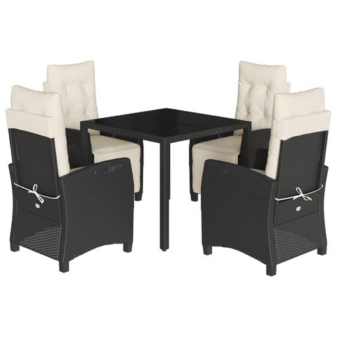 vidaXL Garden Dining Set 5 Pieces Black with Polyrattan Cushions
