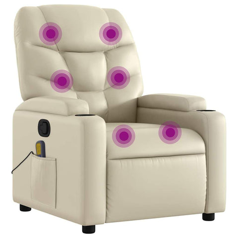 vidaXL Faux Leather Massage Recliner Chair in Cream - Manual Reclining Armchair with Cup Holders for Living Room Comfort