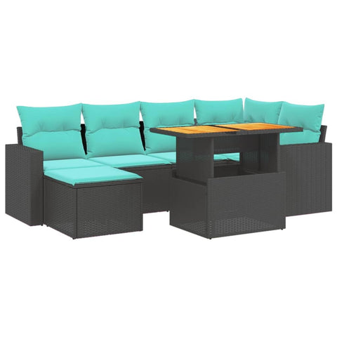 vidaXL Patio Sofa Set with Cushions 7 Piece, Outdoor Conversation Set, Sectional Sofa for Balcony Garden, Modern Style, Black Poly Rattan