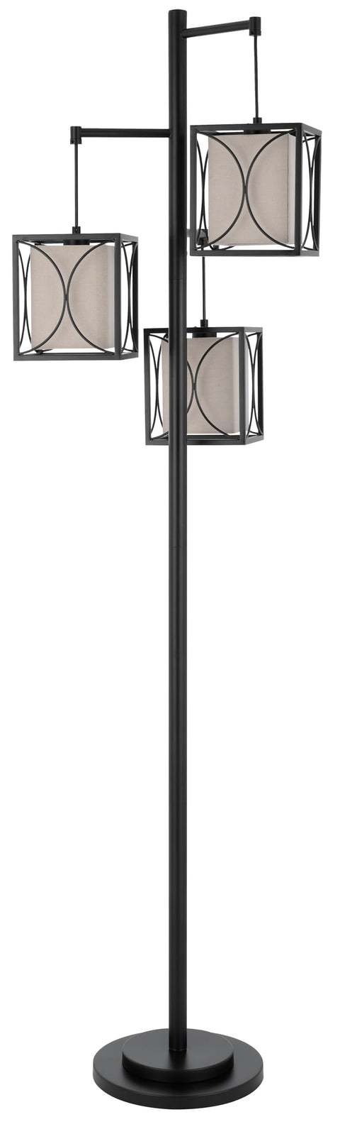 Cal 60W x 3 Lantern Metal Floor lamp with Metal Framed Fabric Shades