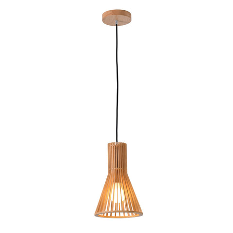 Bethel Wood Pendant Light - Single Cage Frame Light Fixture - Rustic Farmhouse Lighting for Kitchen Island Beige