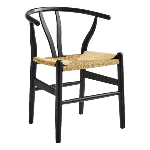 Modway Amish Wood Rope Dining Room Chair in Black - 29 Inch Tall Solid Elm Wood Accent Armchair - Mid Century Modern Open Back Kitchen Chair with Woven Seat