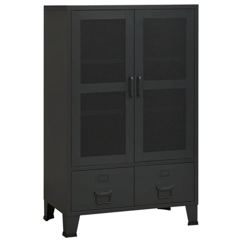 vidaXL Storage Cabinet, Metal Storage Cabinet with Mesh Doors, Office Cabinet for Living Room Office, Industrial Style, Black Metal