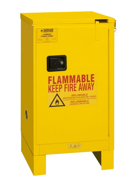 Durham 1016SL-50 Welded 16 Gauge Steel Flammable Safety Self-Closing Door Cabinet with Legs, 1 Shelf, 16 gal Cap, 18" L x 23" W x 51 3/8" H, Yellow Powder Coat Finish