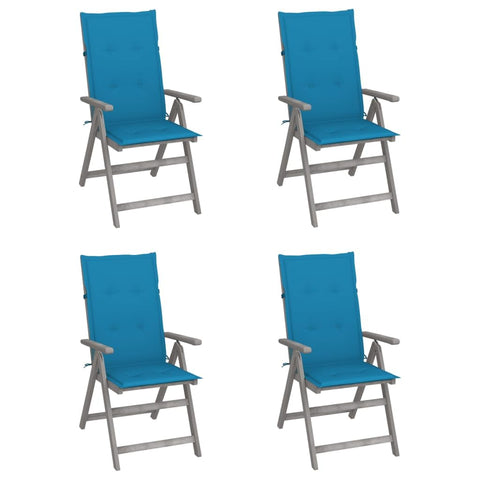 vidaXL 4 x Acacia Wood Folding Garden Chairs with Cushions Patio Dining Chairs Outdoor Patio Chairs