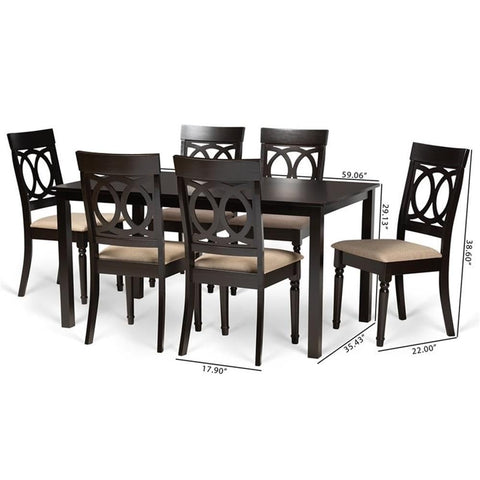 Baxton Studio Lucie Sand and Dark Brown Finished Wood 7-Piece Dining Set