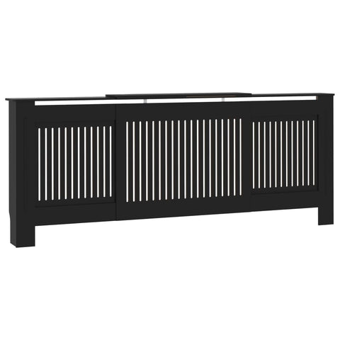 vidaXL Radiator Cover with Adjustable Length, Slatted Design Heater Cover Cabinet with Storage Shelf, Hide Cluttered Pipes, MDF, 55.5-80.7''x6.6''x32.1'', Black