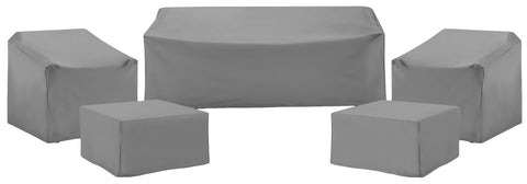 5Pc Outdoor Furniture Cover Set Gray - 2 Chair, 2 Square Table/Ottoman, & 1 Sofa