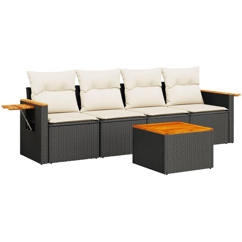 vidaXL Patio Sofa Set with Cushions 5 Piece, Outdoor Conversation Set, Sectional Sofa for Balcony Garden, Patio Furniture, Black Poly Rattan