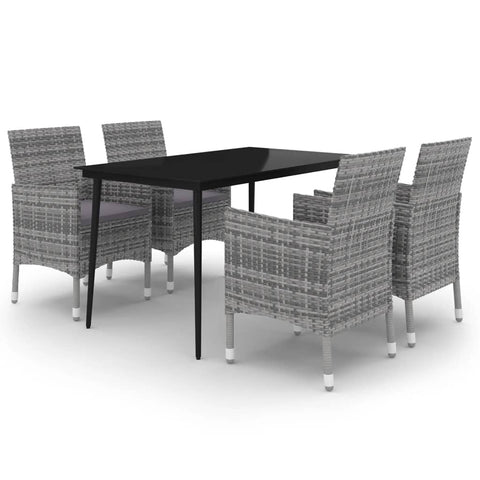 vidaXL Patio Dining Set 5 Piece with Cushions Garden Outdoor Lawn Yard Terrace Balcony Table and Chair Seat Seating Furniture Poly Rattan and Glass