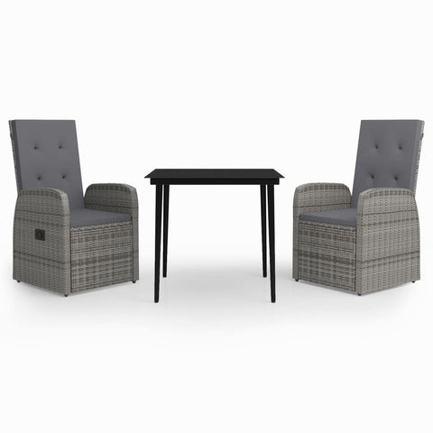 vidaXL Patio Dining Set 3 Piece with Cushions Garden Outdoor Lawn Yard Terrace Balcony Dining Dinner Table and Chair Seat Seating Furniture Gray