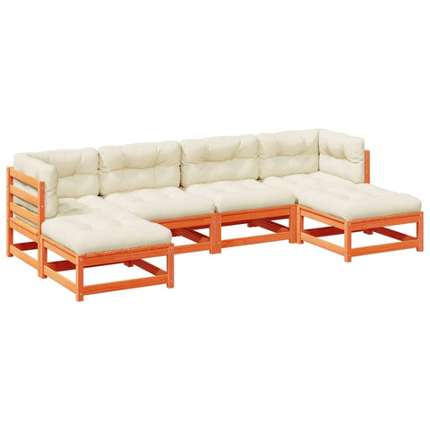 vidaXL Garden Sofa Set 6-Piece Garden Furniture Set with Cushion Slatted Design, Seating Set for Garden Patio, Modular Garden Sofa Lounge, Wax Brown Pine Wood