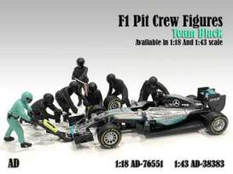 Formula One F1 Pit Crew 7 Figurine Set Team Black for 1/18 Scale Models by American Diorama