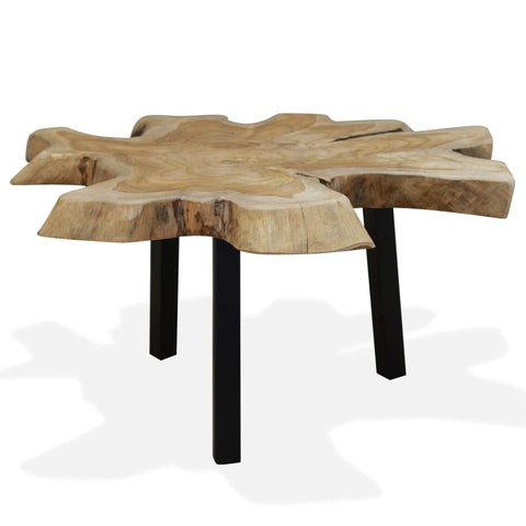 vidaXL Coffee Table, End Table with Steel Legs, Accent Sofa Table for Living Room Bedroom, Home Furniture, Farmhouse Style, Genuine Teak