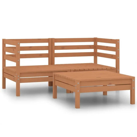 vidaXL 3-Piece Patio Lounge Set- Solid Pinewood, Honey Brown- Perfect for Gardens, Patios & Living Rooms- Rustic Pallet Design- Durable & Weather Resistant
